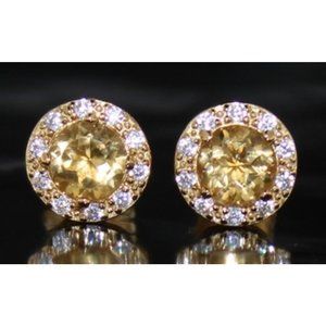 Bright Round 2.00 Carat Golden Citrine Halo Earrings - 14kt Gold Overlay Sterlin